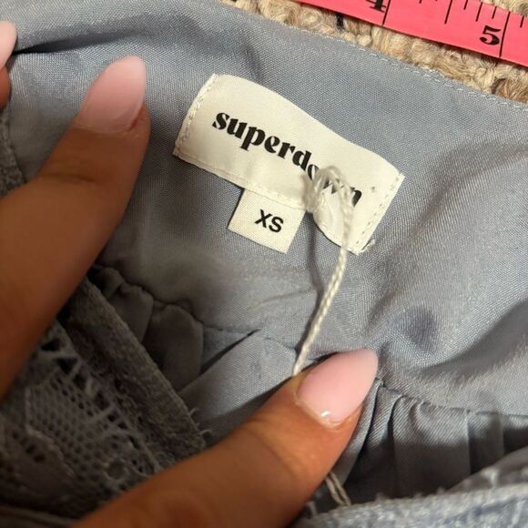 NWOT Superdown x Revolve Mandy Lace Flare Dress in Dusty Blue- Size XS - Picture 11 of 12